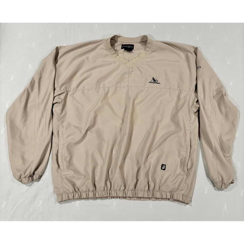 FootJoy Mens XL Tan V-Neck Golf Windbreaker Pullover Dairy Creek Logo XL